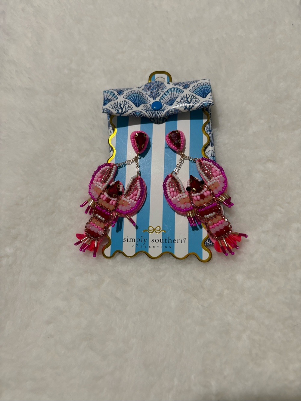 Simply Southern Pink Beaded Lobster Drop Earrings